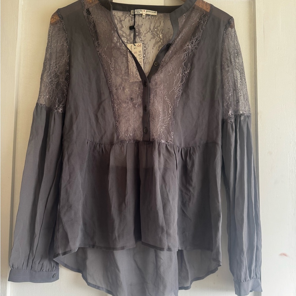 Standards and Practices Sheer Silk Top with Lace - Medium - NWT